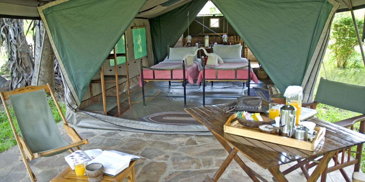 The whole tent set-up at Lake Manze Tented Camp, Selous National Park, Tanzania